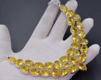 Vintage Citrine Gemstone Necklace: stunning citrine necklace, Handmade silver necklace, gift for her
