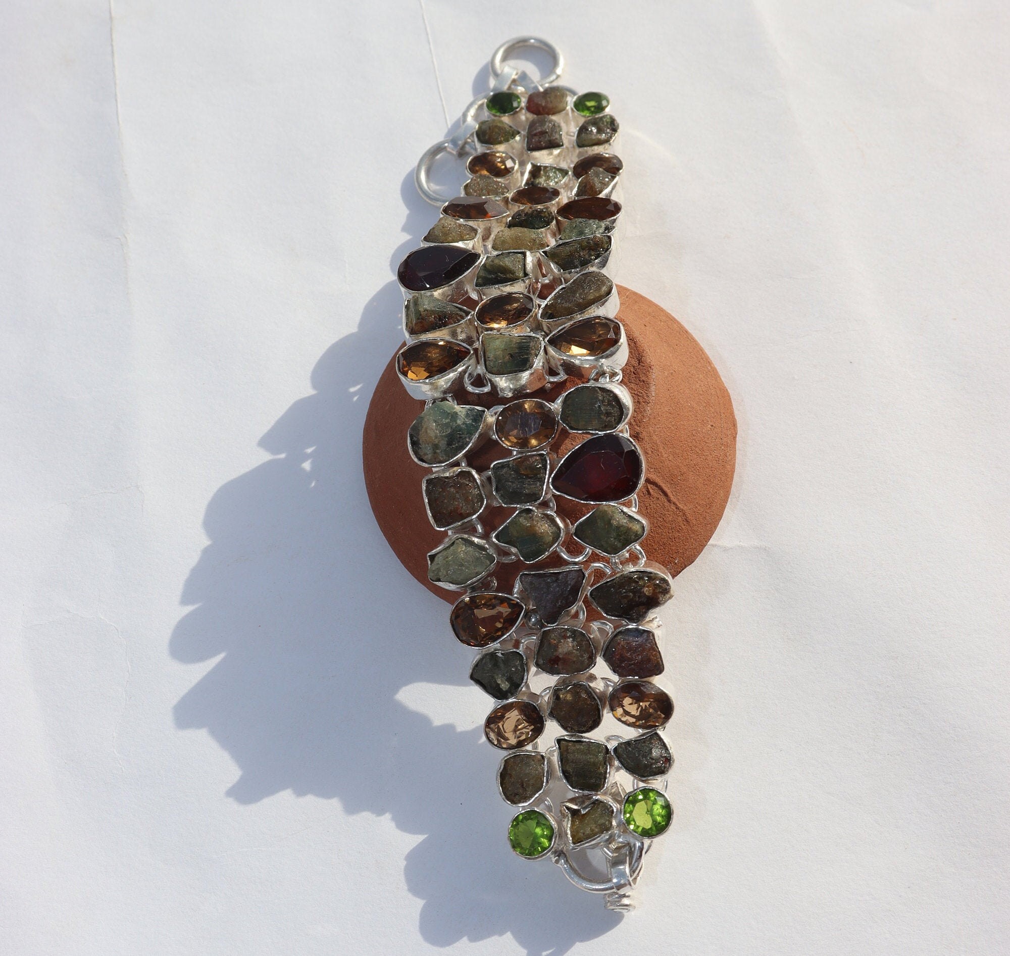 ブレスレット タンザナイト ペリドット ハンドメイドのシルバーメッキブレスレット：天然タンザナイト