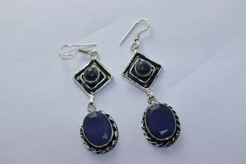 Beautiful Lapis stone handmade silver plated earing