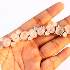 Handmade Rose Quartz Silver Bracelet: Dainty Gemstone Jewelry