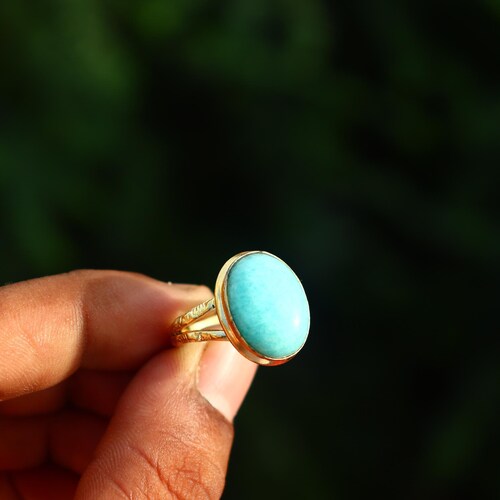 Caribbean Larimar 18K Gold Ring | Semi Precious Stone Gold Ring
