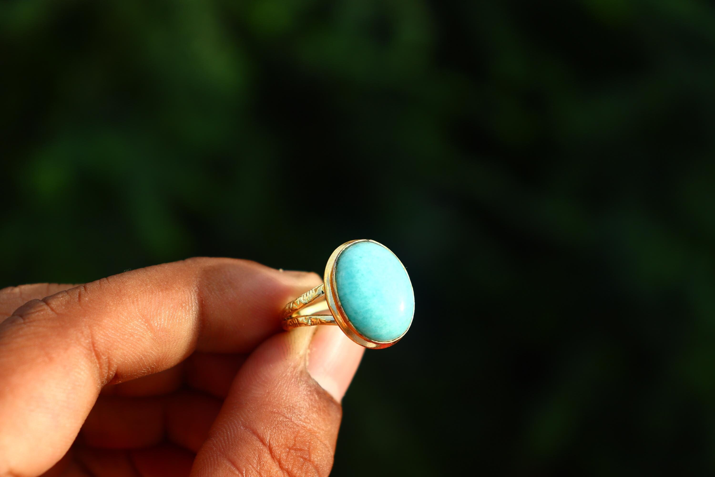 Caribbean Larimar 18K Gold Ring | Semi Precious Stone Gold Ring