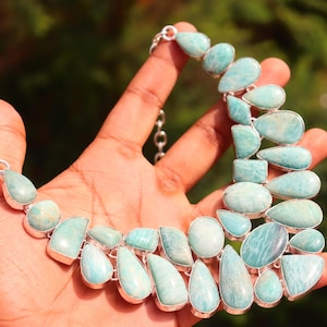 Charming Amzonite gemstone necklace, Amzonite jewelry, Handmade necklace, Statement necklace, Adjustable boho necklace, gift for her