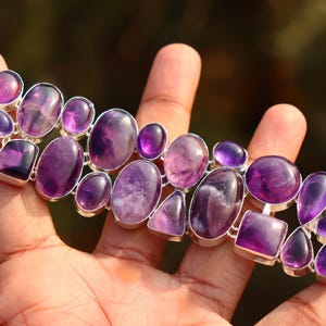 Natural Amethyst same colour bracelet | Amethyst cluster bracelet | Amethyst designer bracelet | Amethyst sterling silver bracelet