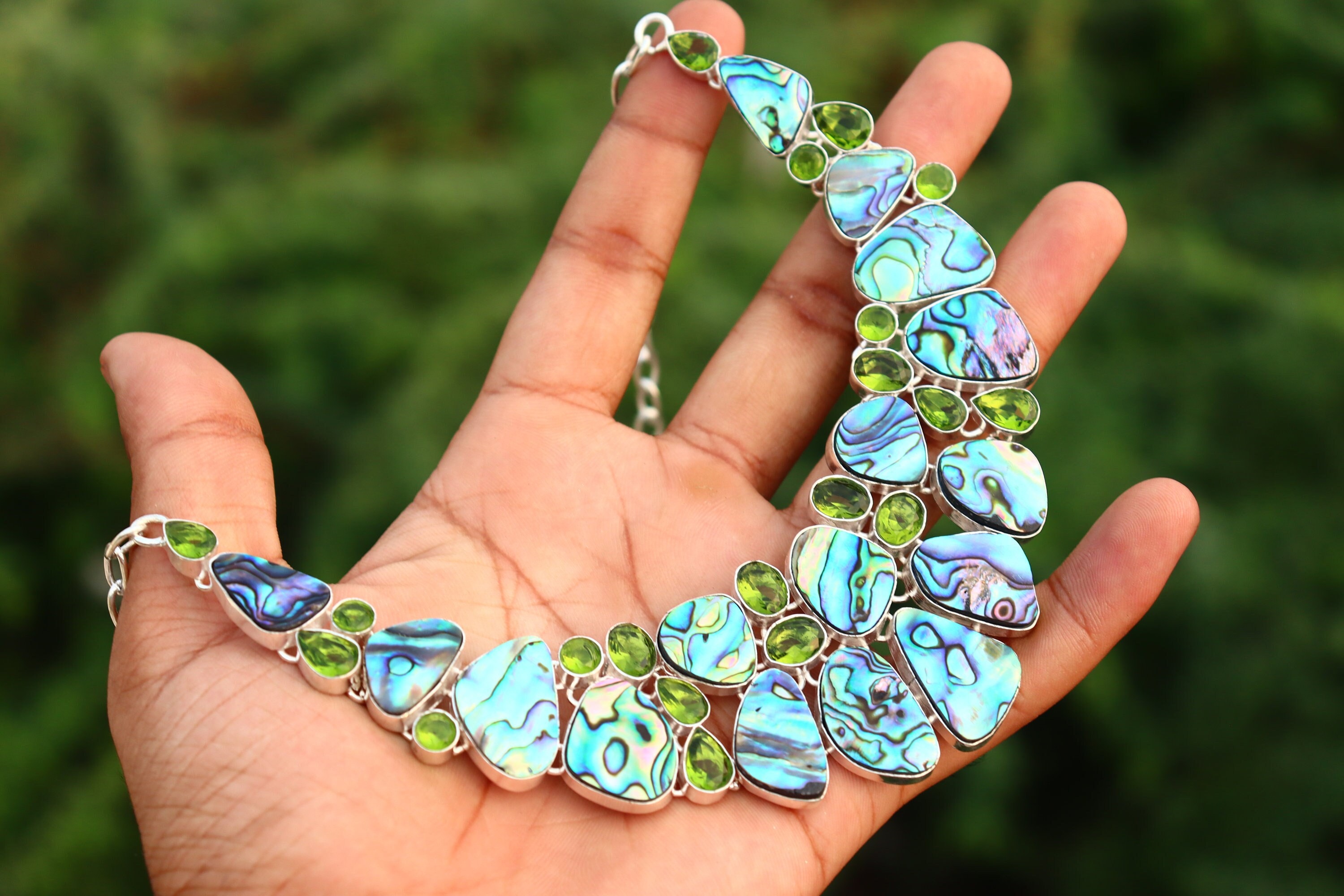 Vintage Sterling Silver Avalon & Peridot Gemstone Necklace
