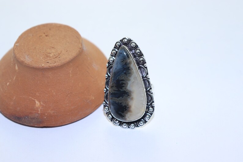 Beautiful Dendrite opal stone handmade silver plated ring .