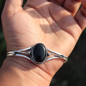 Vintage Black Onyx Sterling silver Bangle | Dainty Onyx Bangle | Silver Onyx Bangle | Band |Gift for her |Handmade silver bangle|Unique band