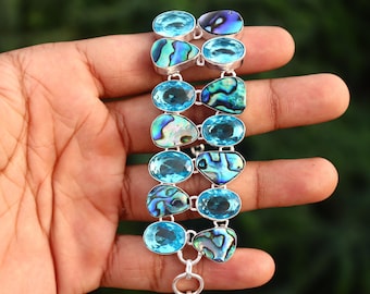 Abalone & Blue Topaz Sterling Silver Bracelet: Bohemian Jewelry