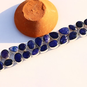 Handgemachtes Blau Saphir Armband: Vintage Versilberter Messing Schmuck