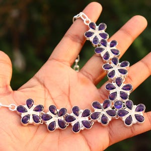 Vintage Sterling Silver Amethyst Flower Necklace: Handmade Gemstone Jewelry