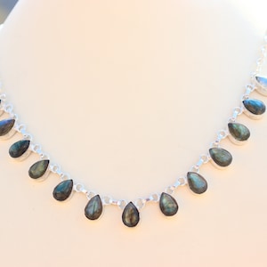 Vintage Labradorite Necklace: Handmade Silver Plated Brass Gemstone