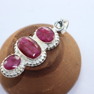 Natural Ruby Sapphire stone handmade silver plated pendant