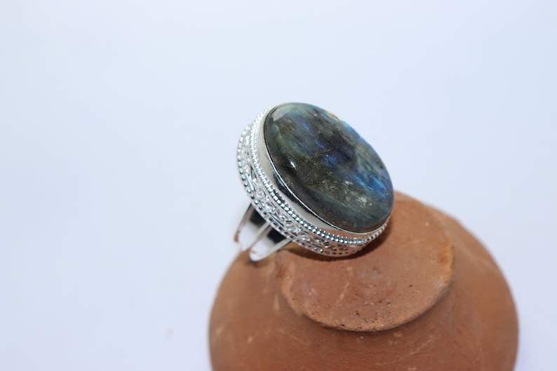 Beautiful Labradroite stone handmade silver plated ring