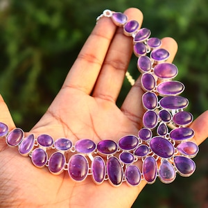 Amethyst Gemstone Cluster Necklace: Sterling Silver, Adjustable
