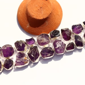 Rough Amethyst stone sterling silver bracelet | Amethyst stone minimalist bracelet | Cuff bracelet for love | Adjustable bracelet for mother