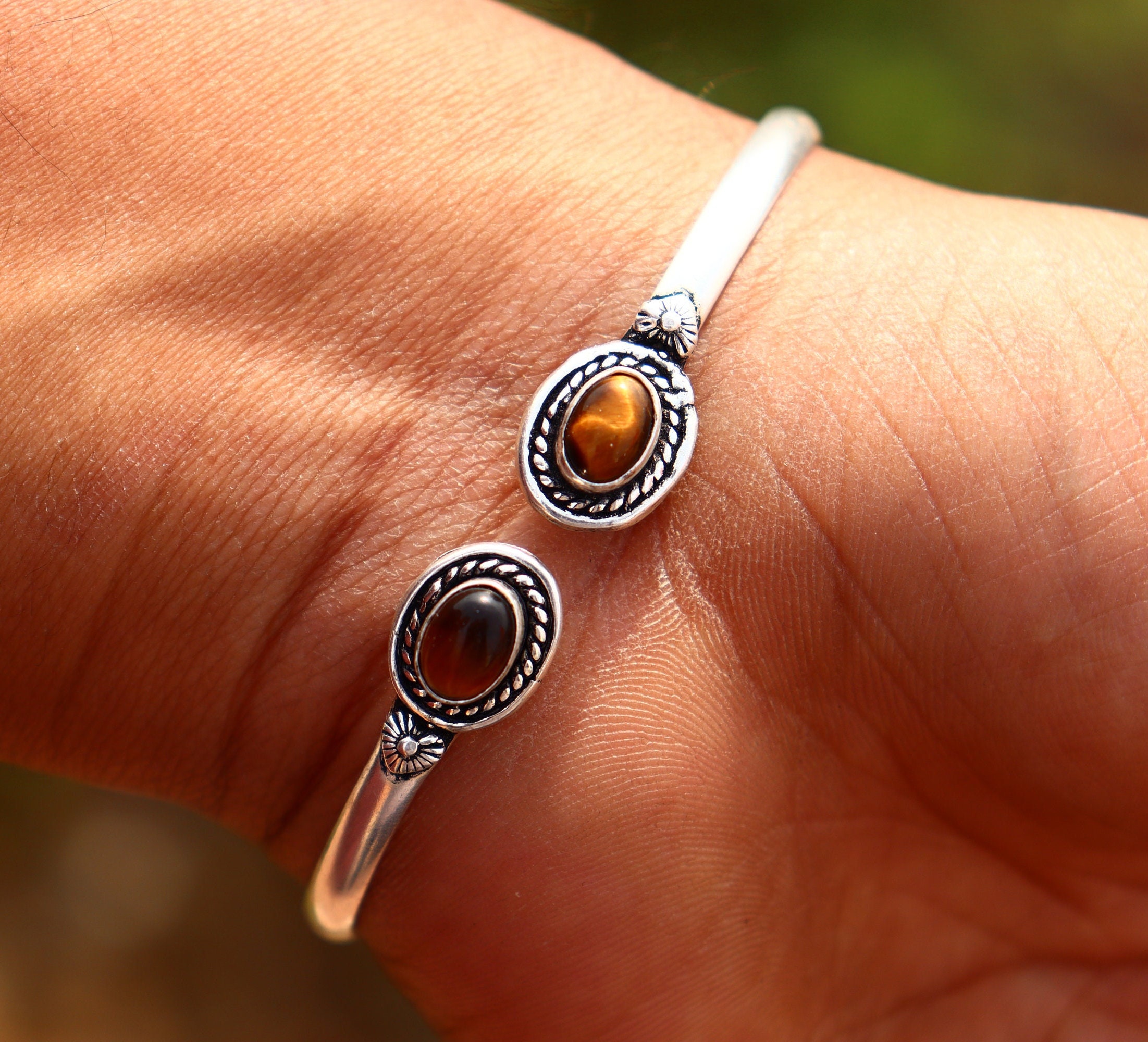 ターコイズストーンバングル：925スターリングシルバー製調節可能な