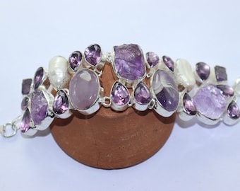 Handmade Amethyst and Pearl Silver Plated Bracelet