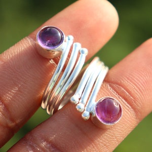 Handmade Amethyst Ring: Silver Plated Brass, Minimalist Stacking Ring
