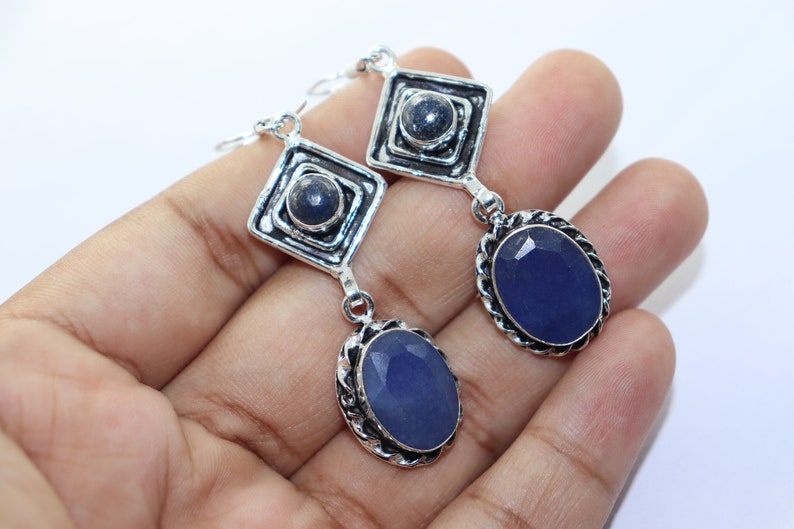 Beautiful Lapis stone handmade silver plated earing