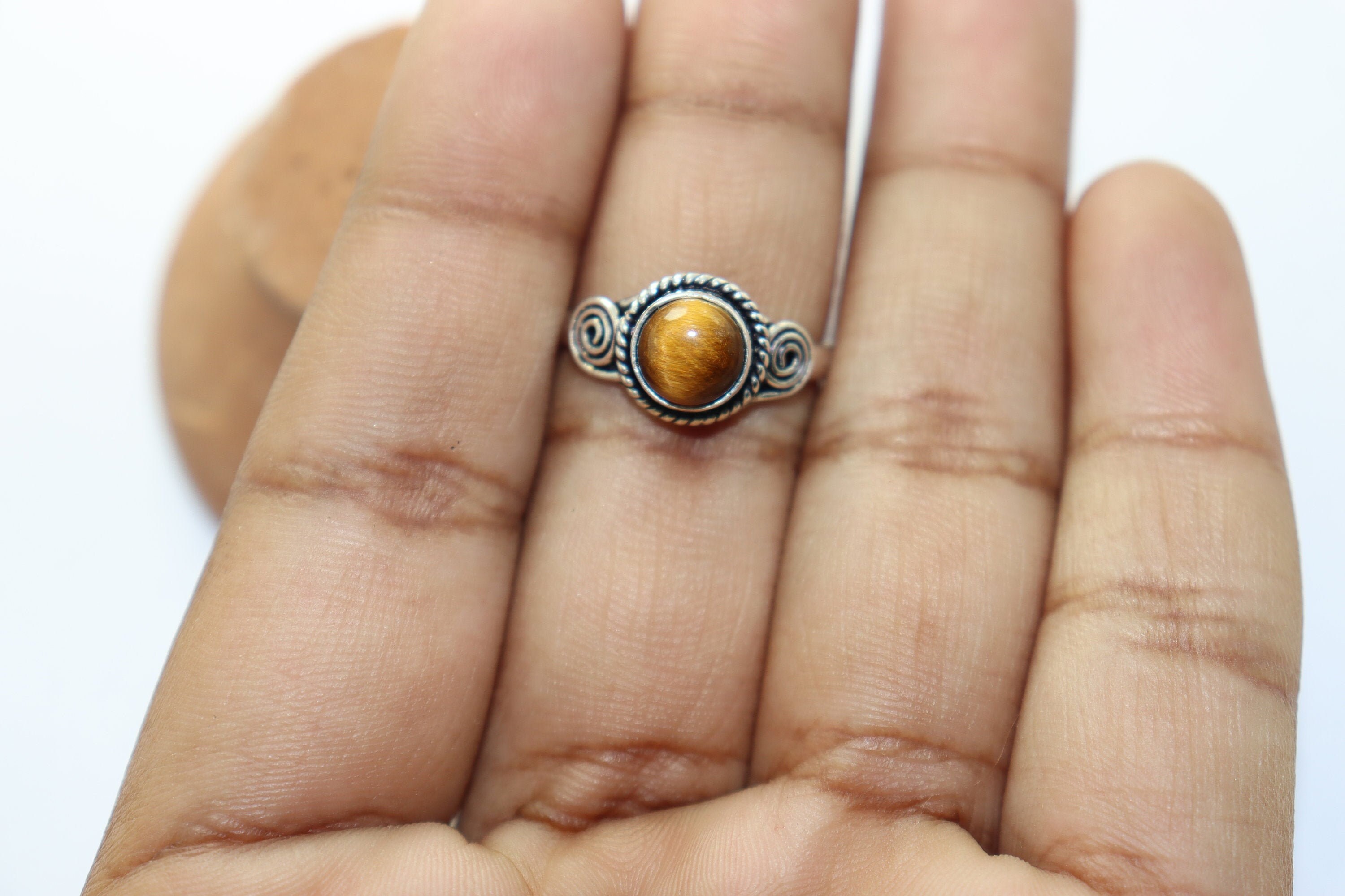 Beautiful Tiger stone handmade silver plated ring Etsy