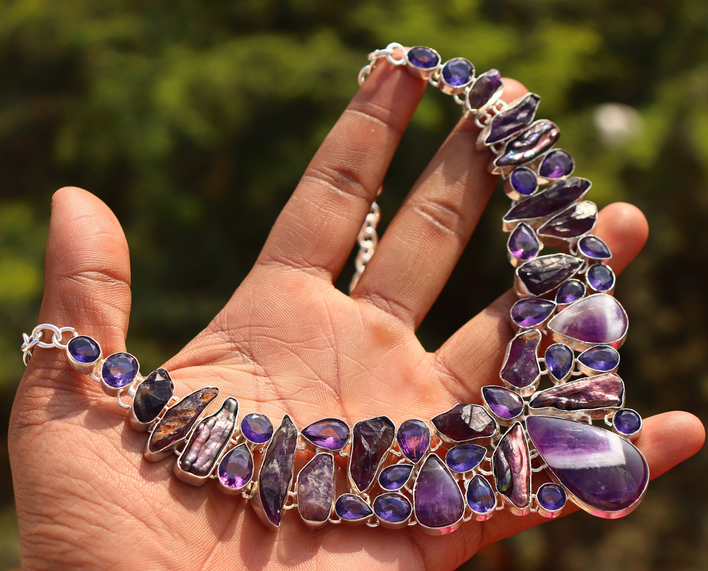 Amethyst Gemstone Necklace: Statement Sterling Silver  display picture 1