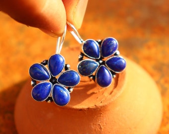 Boucle d'oreille plaquée argent en lapis lazuli naturel | Boucle d'oreille délicate | Pendants d'oreilles pendants | Clous d'oreilles | Toutes les pierres sont disponibles.