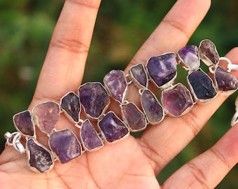 Pulsera de amatista cruda: plata de ley bohemia hecha a mano