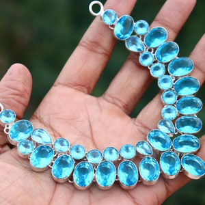 Vintage Blue Topaz gemstone handmade silver plated necklace| Topaz Gemstone necklace |Sterling silver necklace| Gift for her on Anniversary.