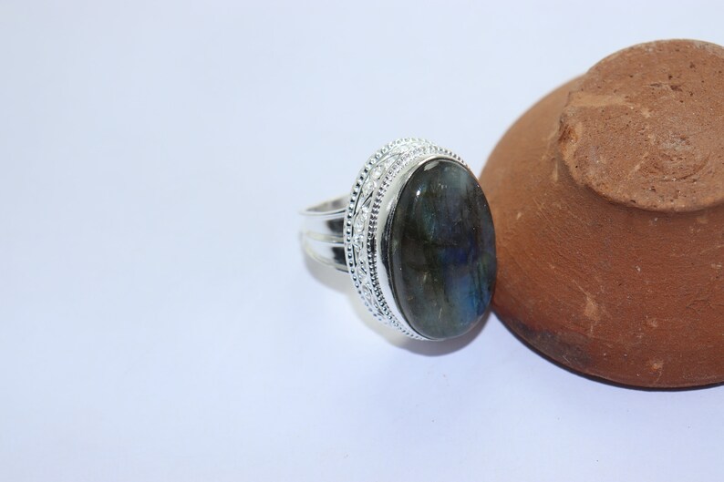 Beautiful Labradroite stone handmade silver plated ring