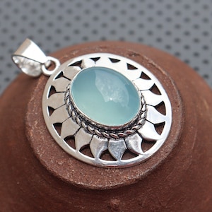 Handmade Blue Calcite Sterling Silver Pendant: Boho Hippie Jewelry
