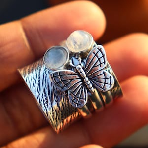 Vintage Moonstone Butterfly ring, Spinner ring, Statement ring, Fidget ring, Dainty ring, Handmade ring silver plated ring, Gift For Her.
