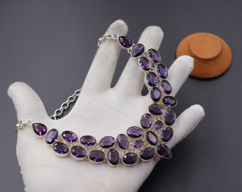Vintage Handmade Amethyst Cluster Necklace | Oxidized Silver Charm Jewelry