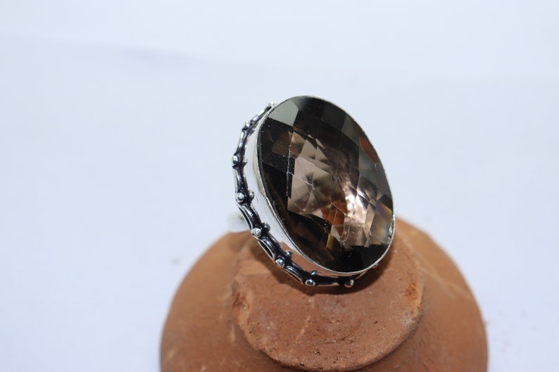 Beautiful faceted glass stone handmade silver plated ring