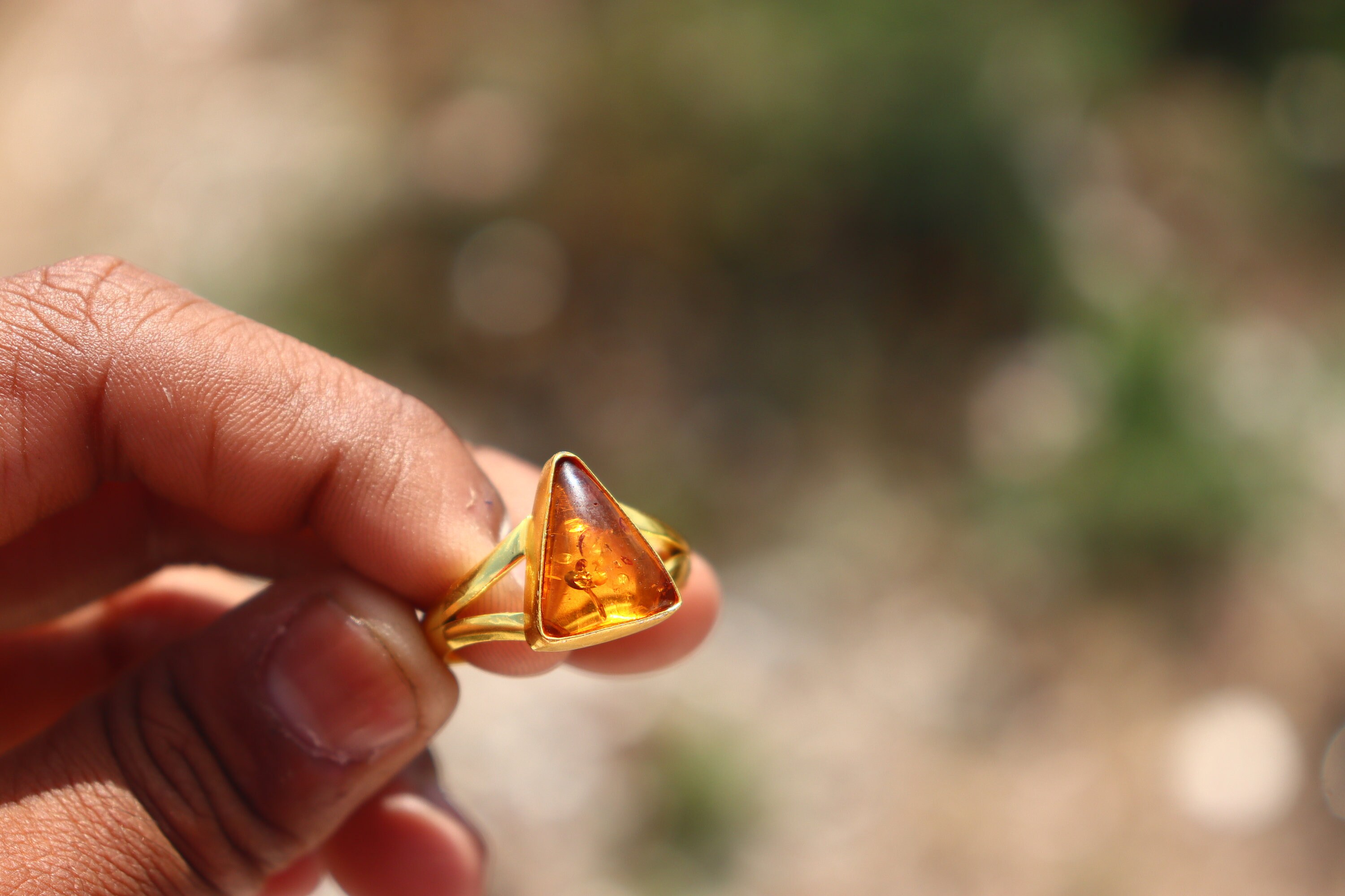 ヴィンテージ琥珀宝石リング：金メッキシルバー、全サイズ - Etsy 日本