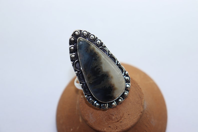 Beautiful Dendrite opal stone handmade silver plated ring .
