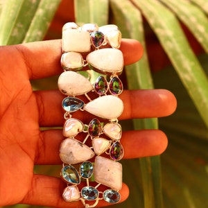Natural Moonstone Pearl Topaz gemstone handmade silver plated bracelet | Healing Bracelet | Calming bracelet | Gifts for festival, her