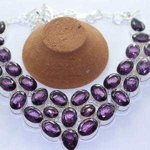 Beautiful Amethyst stone handmade silver plated necklace