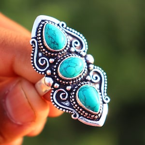 Oxidized Silver Plated Turquoise Ring: Handmade Brass Statement Ring