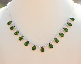 Vintage Peridot Gemstone Choker: Handmade Sterling Silver Dainty