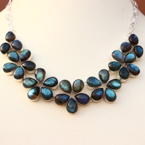 Vintage Sterling Silver Labradorite Flower Necklace