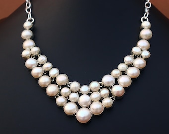 Pearl Cluster Necklace: Sterling Silver Gemstone Jewelry