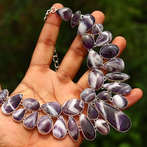 Amethyst Gemstone Necklace: Handmade Silver Plated Brass, Adjustable Charm