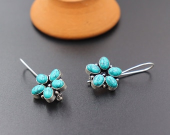 Boucles D'oreilles Argent Sterling 925 Turquoise - Fait Main - Vintage Boho