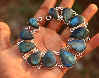 Natural Labradorite Teardrop stone handmade cluster necklace | Bridesmaid necklace | Vintage necklace | Gifts for her