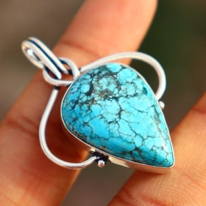 Vintage Turquoise Pendant: Handmade Silver Polish Brass Jewelry