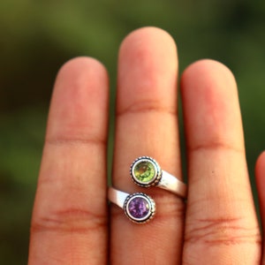 Natural Amethyst, Peridot ring | Minimalist ring, Dainty ring, Stacking, Promise ring, Handmade Silver ring, Amethyst ring For women.