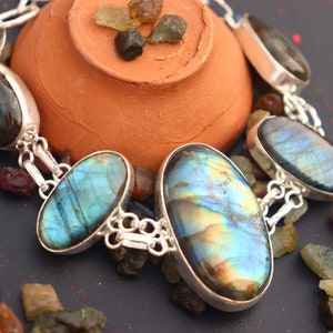 Handmade Labradorite Bracelet: Oxidized Silver Plated Brass, Minimalist Jewelry