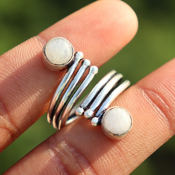 Handmade Moonstone Ring: 925 Silver Plated Silver, Oxidized Finish