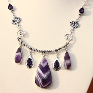 Amethyst Silver Plated Necklace: Adjustable Boho Ethnic Design