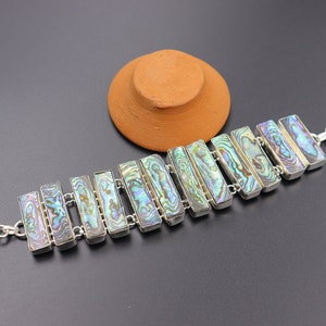 Vintage Avalon Stone Bracelet: Handmade Silver Plated Brass Jewelry